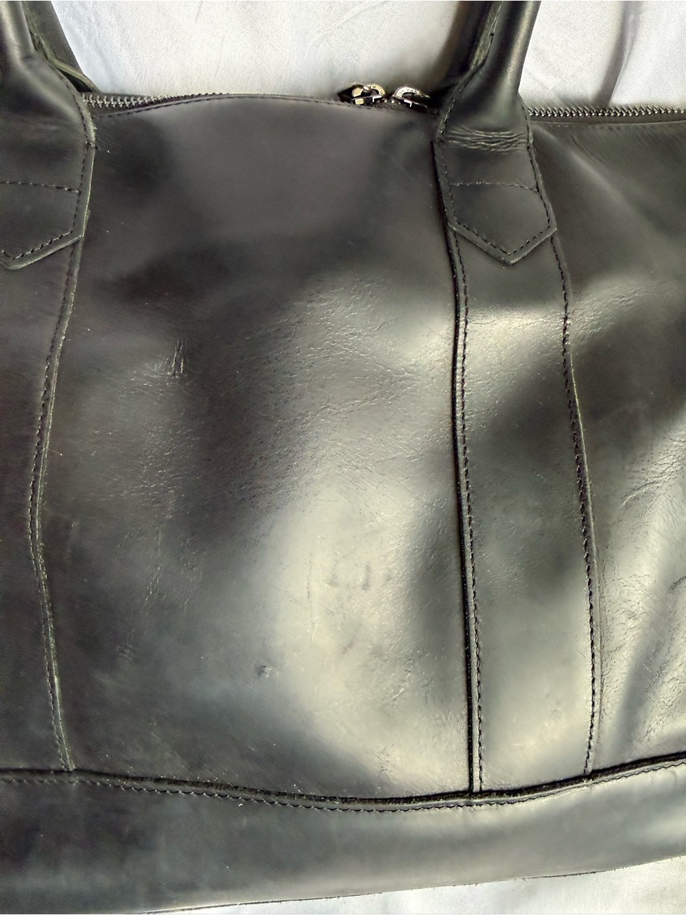 Baseballism Sleek Black Leather Tote with Dual Top Handles - Picture 8 of 16